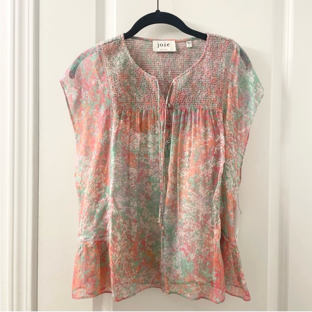 SALE NWT Joie Silk Thana Pastel Delicate Dainty Floral Short Sleeve Blouse Small